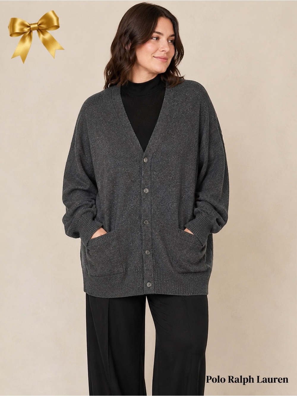 Polo Ralph Lauren Lambswool Charcoal Gray Cardigan Sweater Size Large